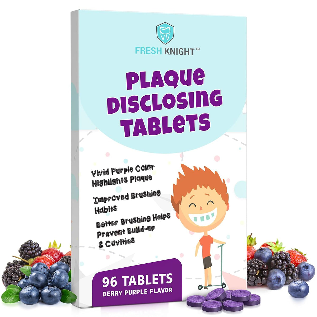 Fresh Knight Plaque Disclosing Tablets box, 96 tablets, berry purple flavor