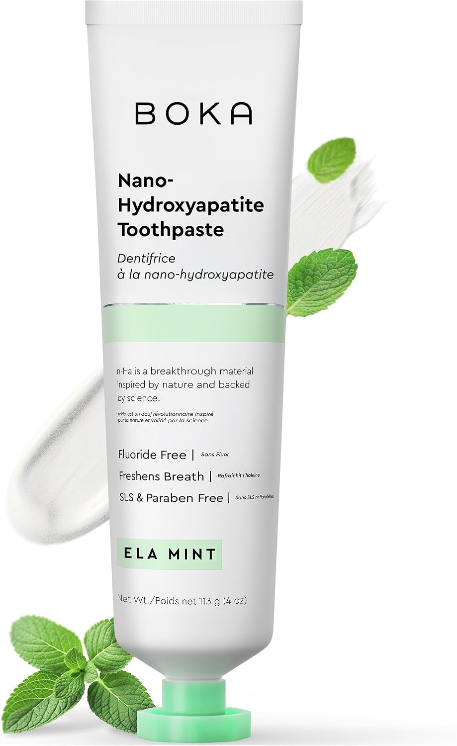 Boka Nano-Hydroxyapatite Toothpaste Ela Mint 4 oz tube, front view